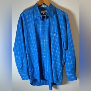 Christian Dior Plaid Blue & Yellow Button Up Shirt Mens L Long Sleeve VTG 90s